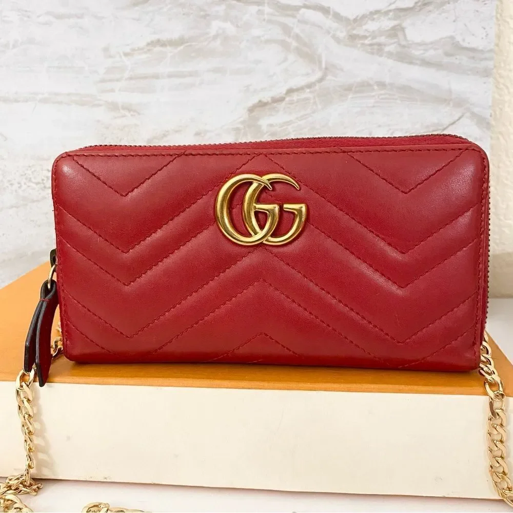 GUCCI GG Marmont Zip Around Wallet Crossbody 💼Red - Picture 3 of 16